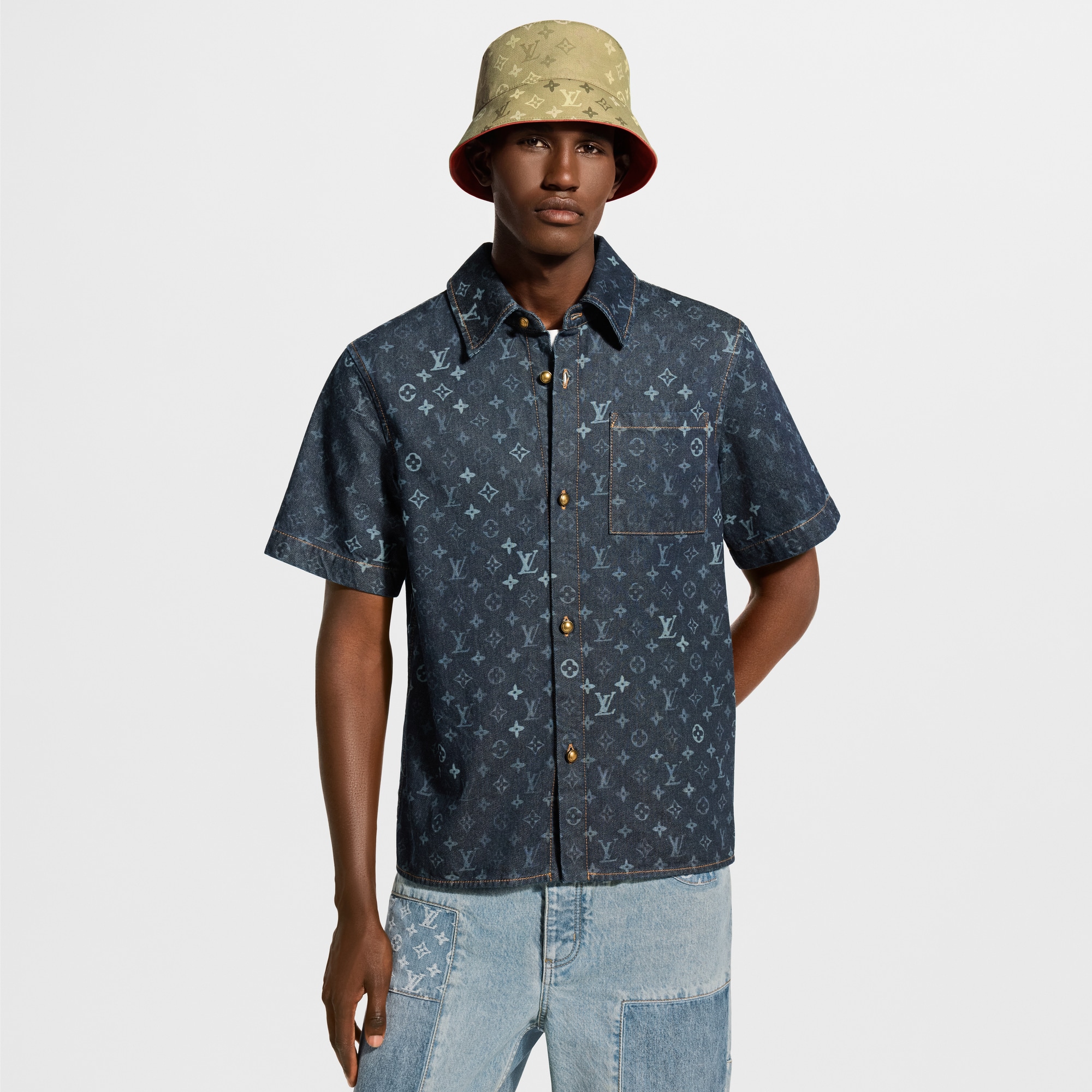 Monogram Denim Short-Sleeved Shirt - Luxury Blue | LOUIS VUITTON